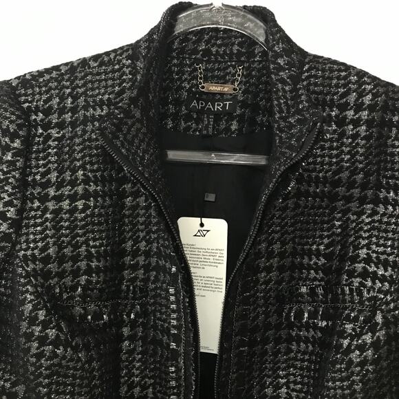 Apart Black & Sparkly Silver Tweed Fringe Zip Front Chain Detail Jacket - 12 NWT - Picture 4 of 16